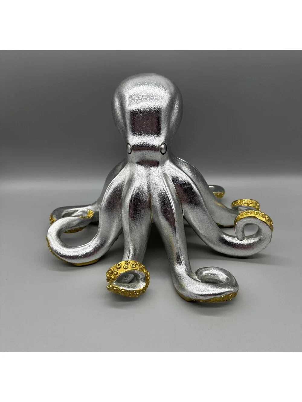 Shiny Silver Gold Octopus Statue Art Resin Nautical Sea Life Figure 8.5x11x10”